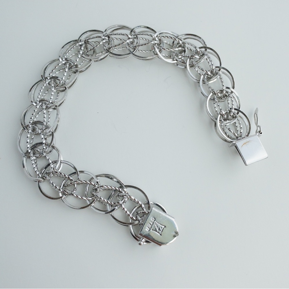 Forstner Vintage Sterling Silver Charm Bracelet Mesh Twisted Weave Chain 7.5in - Picture 11 of 16
